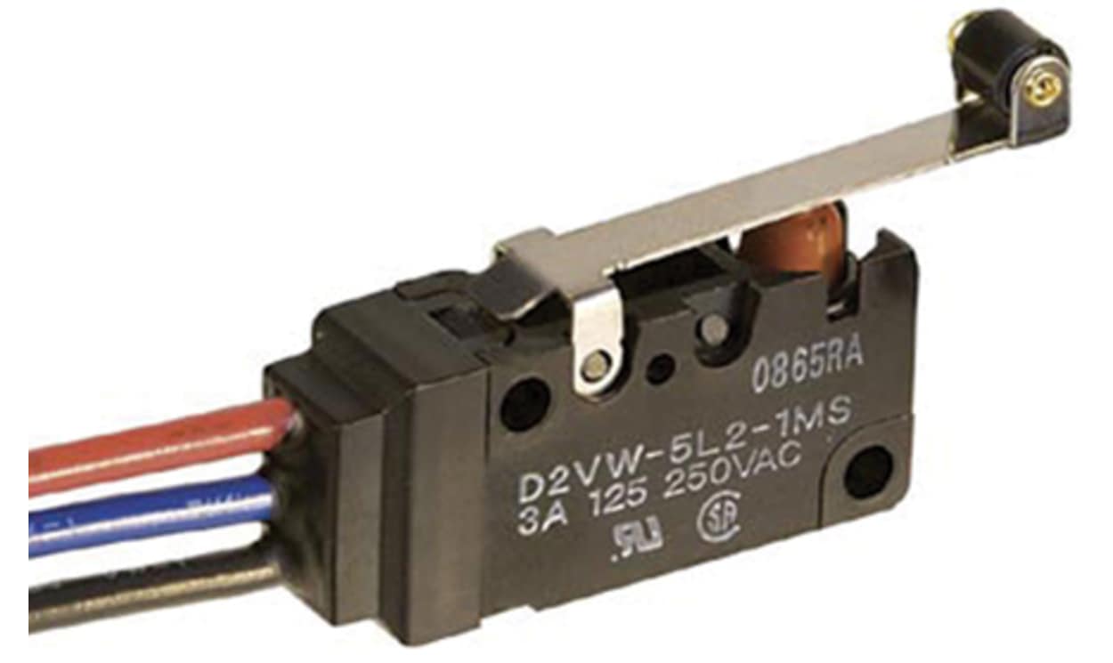 Omron D2VW-5L2-1MS, Hinge Lever Micro Switch, Wire Lead Terminal, 5 A @ 250 V ac, SP-CO, IP67