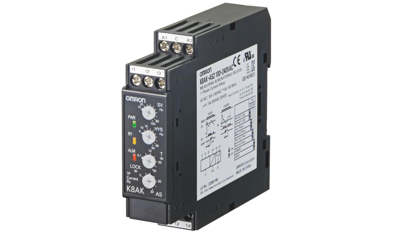 Omron K8AK-AS1 24VAC/DC, Current Monitoring Relay, 1 Phase, SPDT, DIN Rail