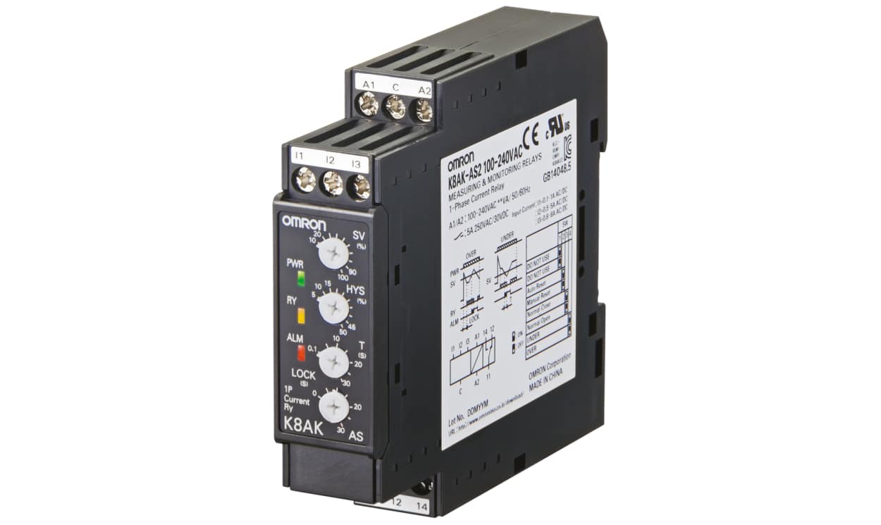 Omron K8AK-AS3 24VAC/DC, Current Monitoring Relay, 1 Phase, SPDT, DIN Rail - generaltechuae