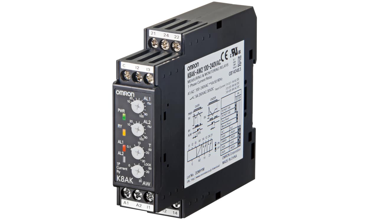 Omron K8AK-AW2 24VAC/DC, Current Monitoring Relay, 1 Phase, SPDT, DIN Rail