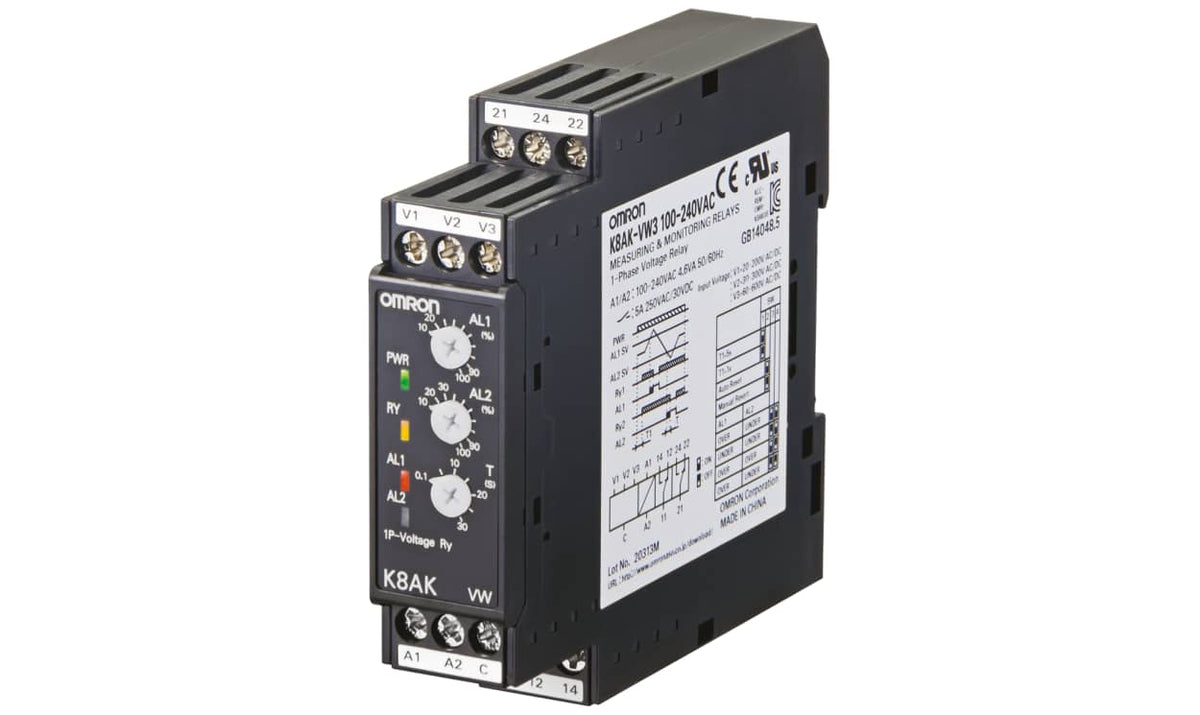 Omron K8AK-VW3 24VAC/DC, Voltage Monitoring Relay, 1 Phase, 2 x SPDT, 20 → 200V ac/dc, DIN Rail - generaltechuae