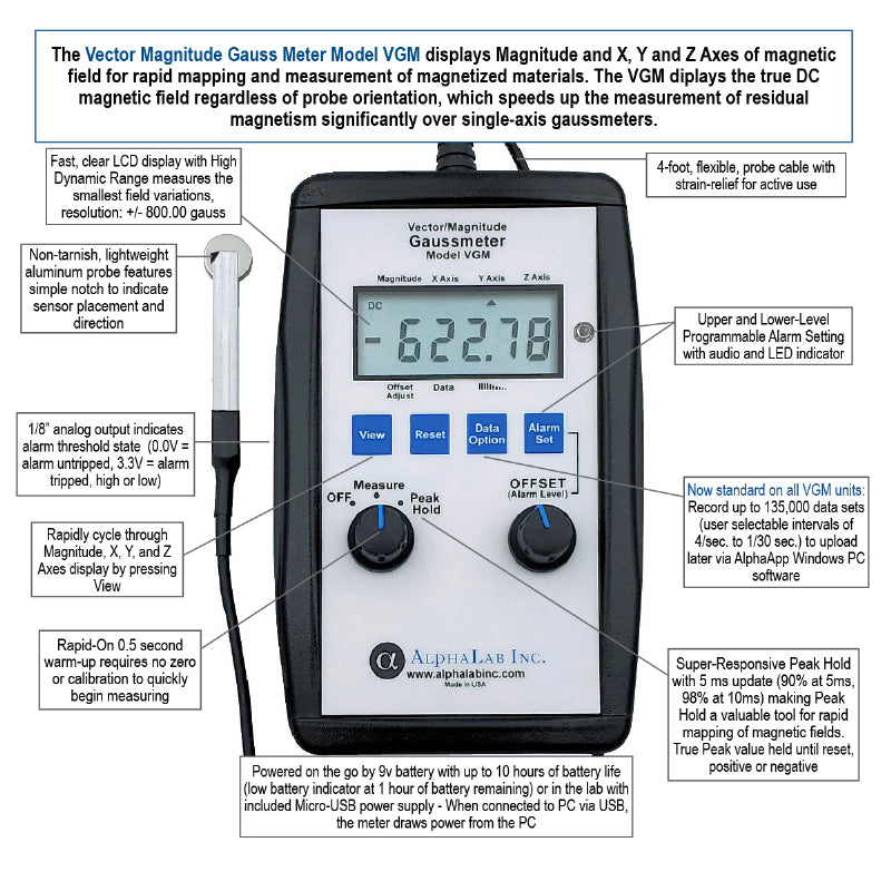 AlphaLab VGM | Vector/Magnitude Gaussmeter | 3-Axis, ±799.99 G - generaltechuae (4)