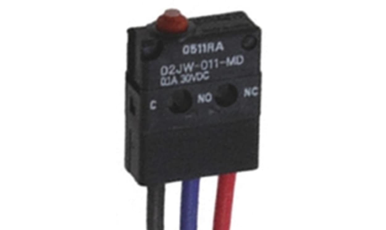 Omron D2JW-011-MD, Pin Plunger Micro Switch, Pre-wired Terminal, 100 mA @ 30 V dc, SPDT, IP67