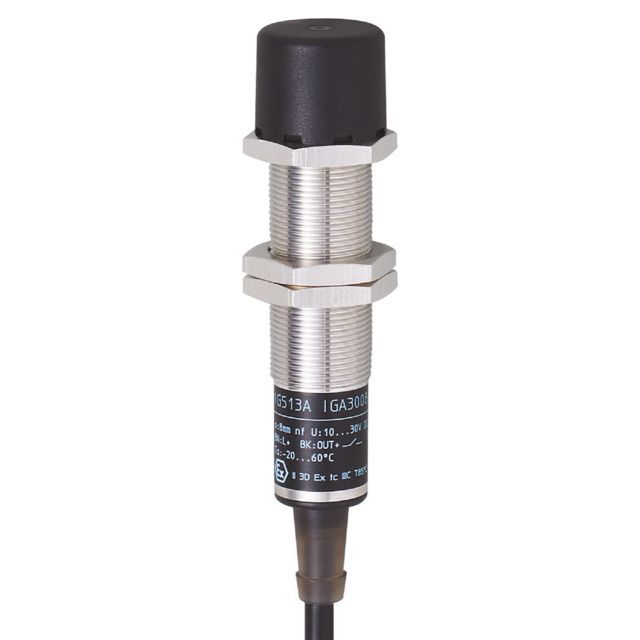 ifm IG513A, Inductive Threaded Barrel Proximity Sensor, M18, 8 mm Detection, PNP NO, 10 → 30 V dc