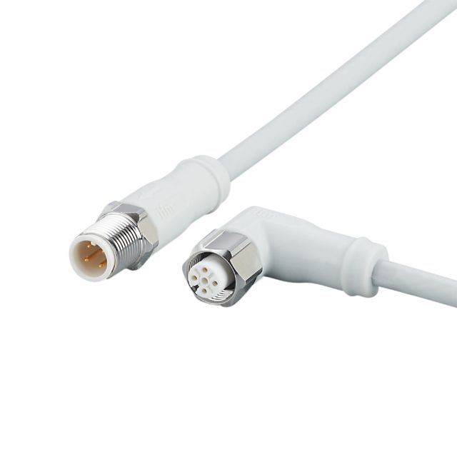ifm EVF501, Straight Male 4 way M12 to Right Angle Female 5 way M12 Communication Cable, 5m