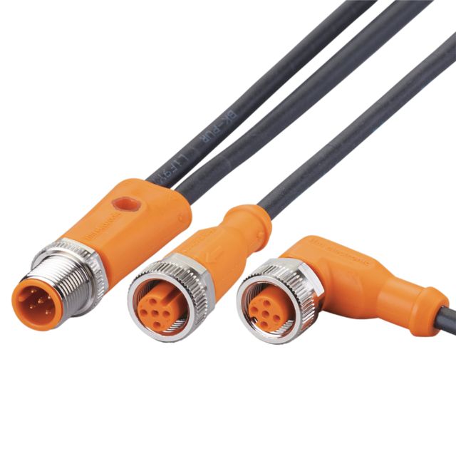 ifm EVC642, Straight Male 5 way M12 to Right Angle Female 5 way M12 Communication Cable, 100mm