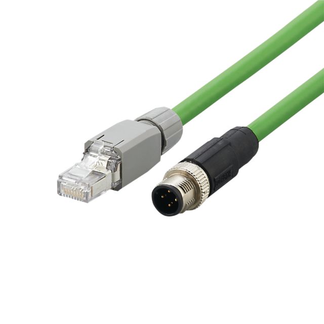 ifm E12204, E122, 10m, Green M12 to Male RJ45 Male, Shielded, Terminated PVC Sheath