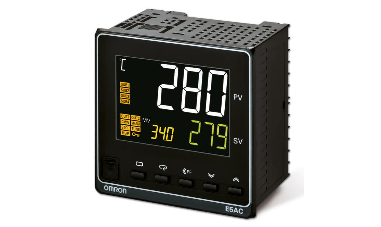 Omron E5AC-CX4A5M-004, E5AC Panel Mount PID Temperature Controller, 96 x 96mm 3 Input, 4 Output Linear, Analogue, 4-20 mA, 100 → 240 V - generaltechuae