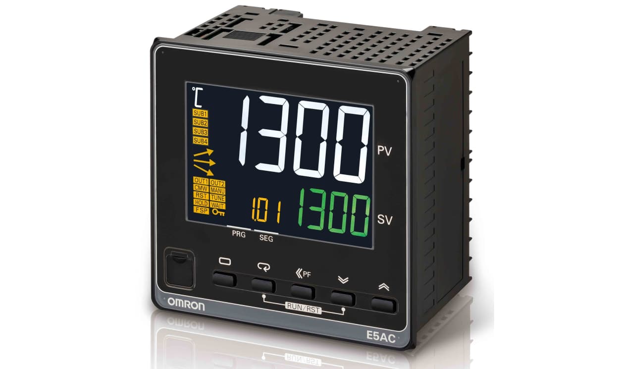 Omron E5AC-TQX4A5M-008, E5AC Panel Mount PID Temperature Controller, 96 x 96mm 2 Input, 4 Output Relay, 100 → 240 V ac Supply Voltage - generaltechuae