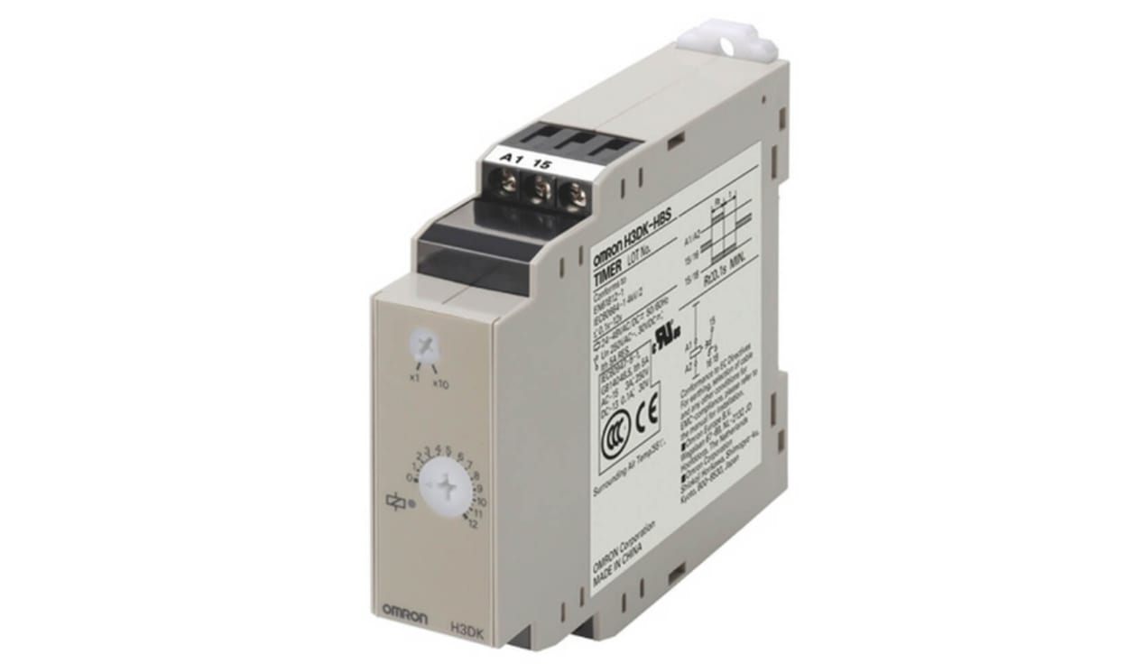 Omron H3DK-HDS AC200-240V, H3DK Series DIN Rail Mount Timer Relay, 240V ac, 0.1 → 12s, 1-Function - generaltechuae