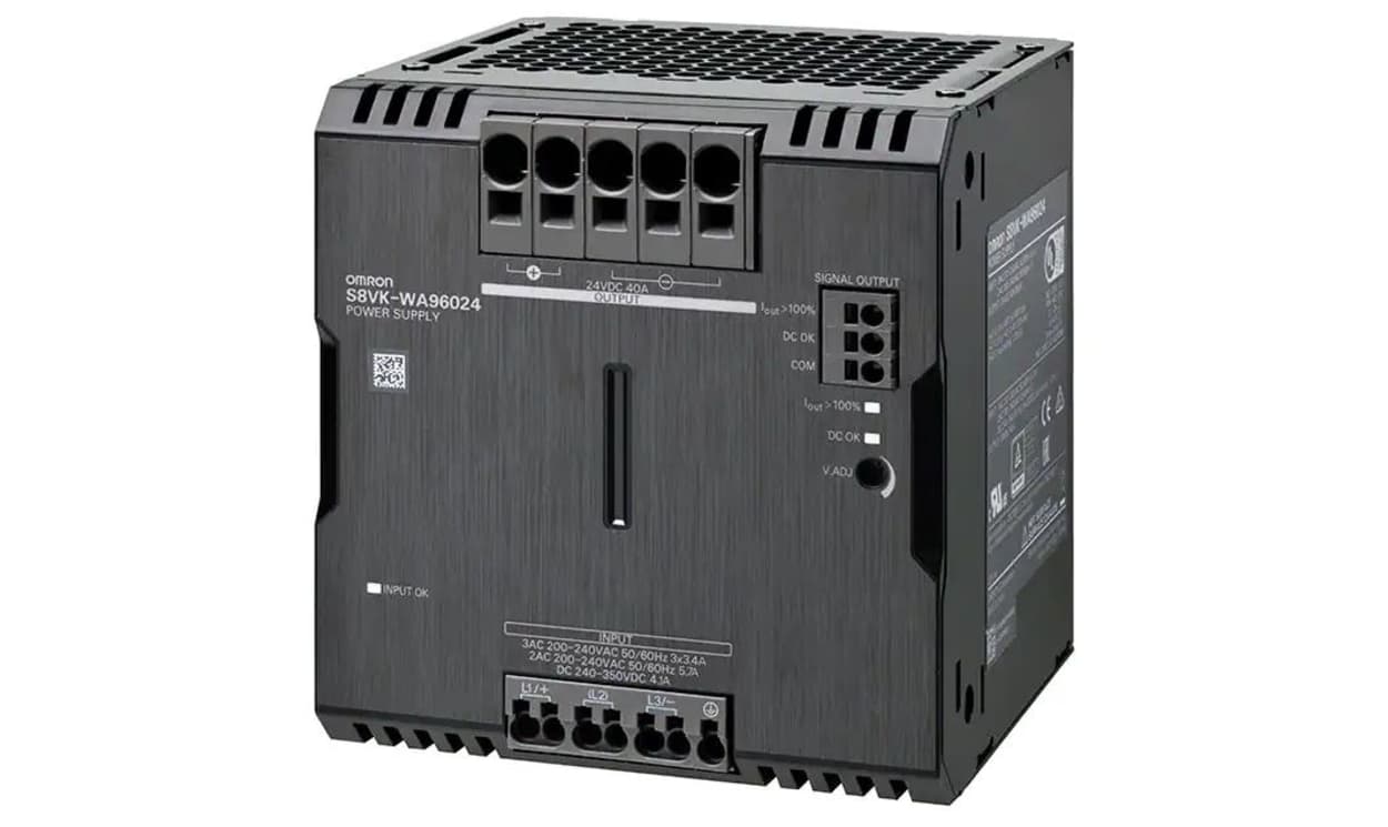 Omron S8VK-WA96024, S8VK-WA Switched Mode DIN Rail Power Supply, 200V ac ac Input, 24V dc dc Output, 40A Output