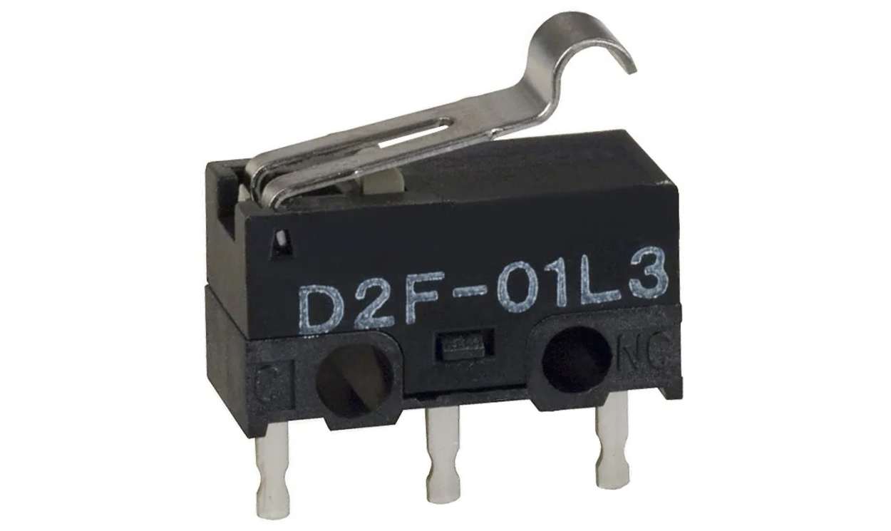 Omron D2F-01L3, Simulated Roller Lever Microswitch, PCB Terminal, 100 mA at 30 Vdc VA, SPDT, IP40