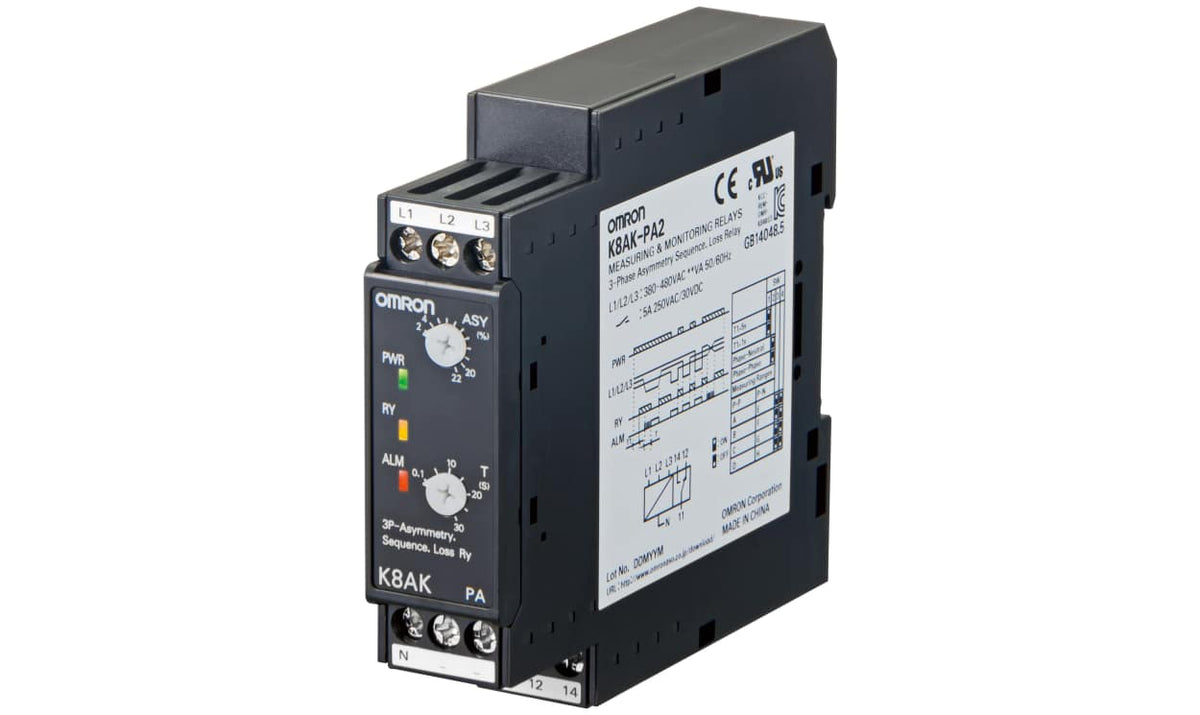 Omron K8AK-PA2, Phase, Voltage Monitoring Relay, SPDT, 220 → 480V ac, DIN Rail - generaltechuae
