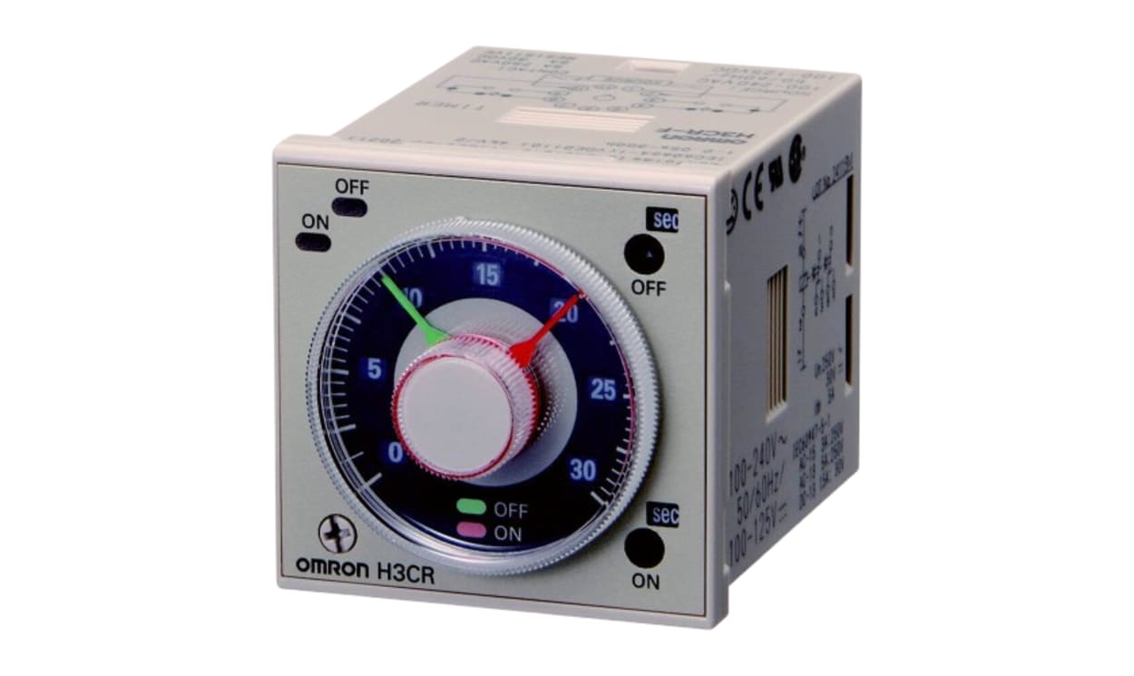 Omron H3CR-F 100-240VAC/100-125VDC, H3CR Series DIN Rail, Panel Mount Timer Relay, 100 → 240V ac, 2-Contact, 0.05 s → 300 h, - generaltechuae