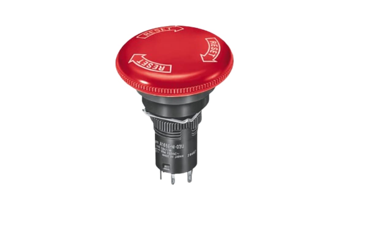 Omron A165E-S, A165E Series Twist Release Emergency Stop Push Button, Panel Mount, 16mm Cutout, IP65