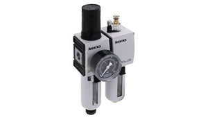 AVENTICS R412006307 G 3/8 Filter Regulator Lubricator, Semi Automatic Drain, 5μm Filtration Size - With Pressure Gauge