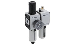 AVENTICS R412007298 G 3/8 Filter Regulator Lubricator, Semi Automatic Drain, 5μm Filtration Size - With Pressure Gauge