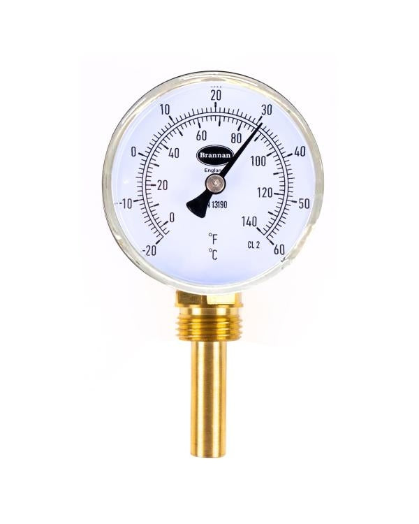 Brannan 31/441/0 | General Purpose Bimetal Dial Thermometer | 63 mm, 0 to +120 °C, 1/2 in BSP back, 100 mm pocket - generaltechuae
