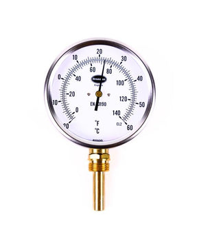 Brannan 32/621/9 | Commercial Bimetal Dial Thermometer | 100 mm, 0 to +120 °C/°F, bottom, 50 mm pocket, pre-calibrated - generaltechuae