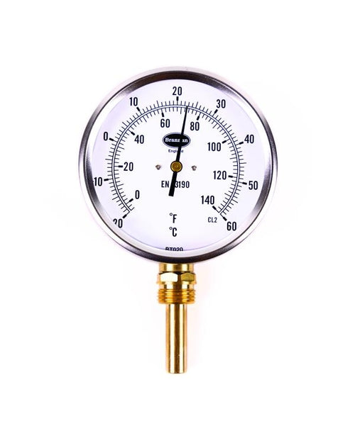 Brannan 32/664/0 | Commercial Bimetal Dial Thermometer | 100 mm, -20 to +60 °C/°F, bottom, 150 mm pocket - generaltechuae