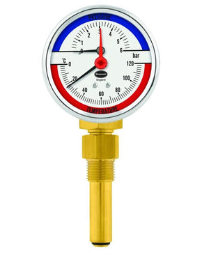 Brannan 36/618/1 | Combined Thermometer & Pressure Gauge | 0 to +120 °C, 0 to 6 bar, Bottom Entry - generaltechuae