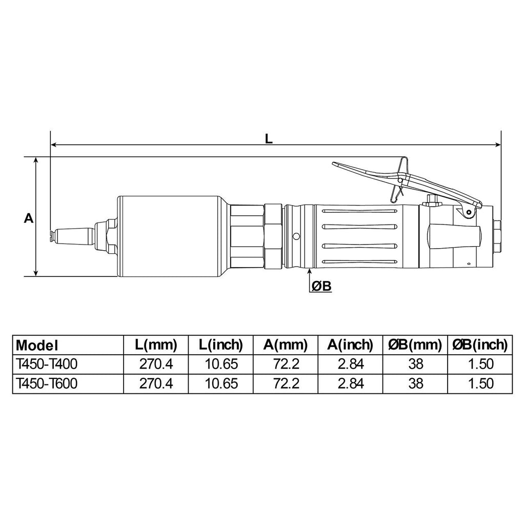 Desoutter T450-T600 | Straight Pneumatic Tapper | 600 rpm, 6.2 Nm Tapping Torque, 1JT Mount