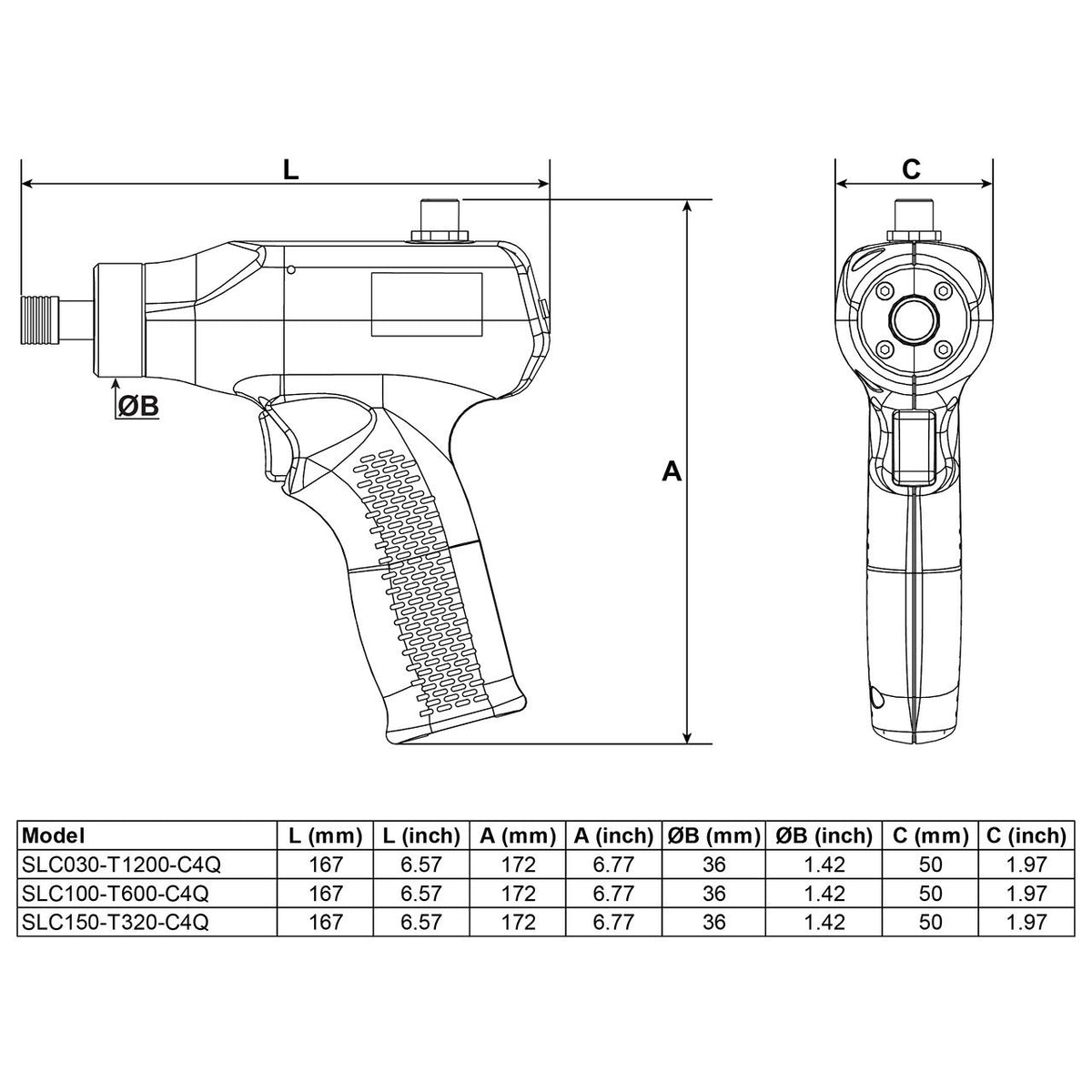 Desoutter SLC100-T600-C4Q | Low Voltage Current Control Pistol Screwdriver | 10 Nm, 600 rpm, 1/4 in Hex