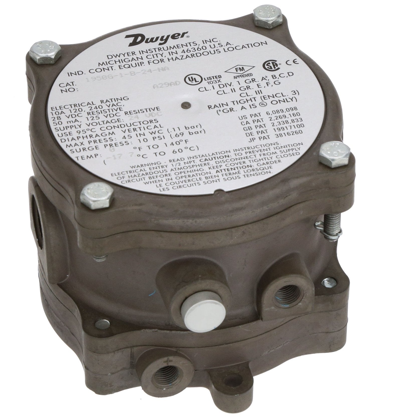 Dwyer Instruments 1950G-1-B-24-NA | Differential Pressure Switch | Explosion Proof | .4-1.6in w.c. | 1950G Series - generaltechuae