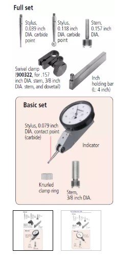 Mitutoyo 513-407-10T | Dial Test Indicator | Horizontal Type | Series 513 | Full Set | Swivel Clamp | Stem 4 or 9.52 mm | Graduation 0.0005 inch | Range 0.008 inch