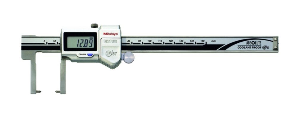 Mitutoyo 573-652-20 | Digital ABS Neck Point Jaw Caliper | Series 573 | With Thumb Roller and Data Output | Resolution 0.01 mm | Range 0 to 150 mm | Weight 157 g - generaltechuae