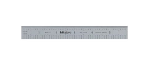 Mitutoyo 182-107 | Steel Rule | Wide Rigid Rule | Series 182 | Inch or Metric | Accuracy ±0.006 inch or ±0.15 mm | Width 0.75 inch | Range 0 to 6 inch