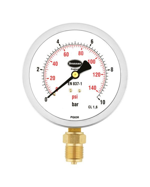 Brannan 37/529/0 | Stainless Fillable Pressure Gauge | 63 mm, 0 to 40 bar, bottom 1/4" NPT, dry - generaltechuae