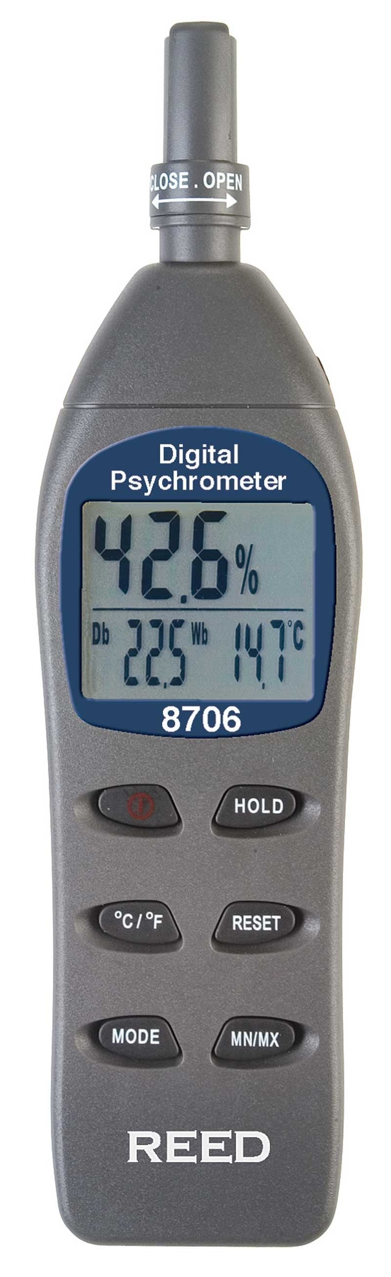 REED 8706 Digital Psychrometer / Thermo-Hygrometer, Wet Bulb, Dew Point, Temperature, Humidity - generaltechuae