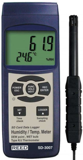 REED SD-3007 SD Series Thermo-Hygrometer Datalogger, 32 to 112°F (0 to 50°C), 5-95%RH, Wetbulb / Dewpoint Temperatures - generaltechuae