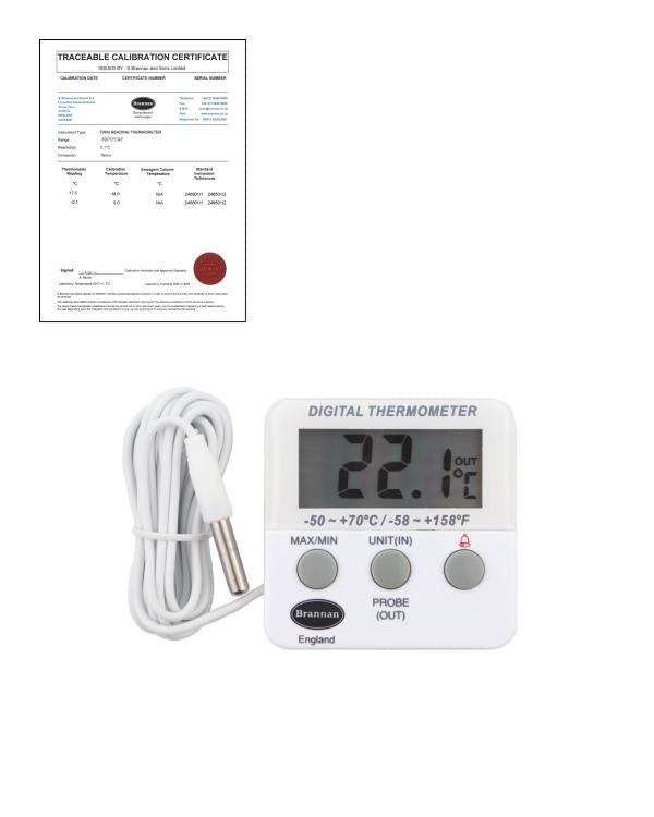 Brannan TC-012 | THERMcert Pre-Calibrated Twin Reading Thermometer | Points -18 & 0 °C - generaltechuae