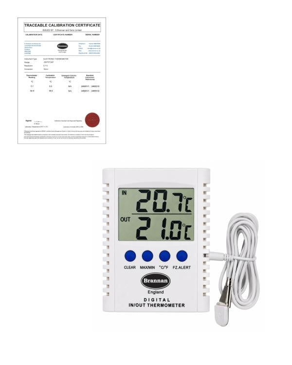 Brannan TC-019 | THERMcert Pre-Calibrated Indoor/Outdoor Max Min Thermometer | Points 0 & 35 °C - generaltechuae