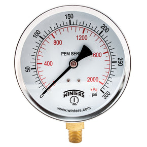 Winters PEP251R11R1EN | Economy Pressure Gauge | 0-200 psi / 0-14 bar |  4” (100mm) Dial Display | 1.6% or 2.5% accuracy | 1/2” Bottom NPT - generaltechuae