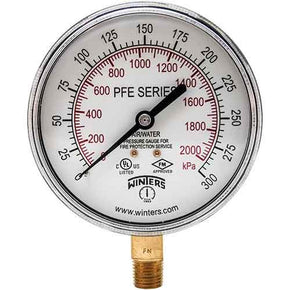 Winters PFE3935R1R11 | Sprinkler Gauge 0/300 psi/bar |  3.5” (90mm) Dial | ±3-2-3% Accuracy | 1/4” NPT standard | bottom - generaltechuae