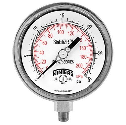 Winters PFQ1246ZRR1R11 | Premium Stainless Steel StabiliZR Gauge | 0-160 psi / 0-11 bar | 4” (100mm) Dial Display | ±1.5% Accuracy | 1/2” Bottom - generaltechuae