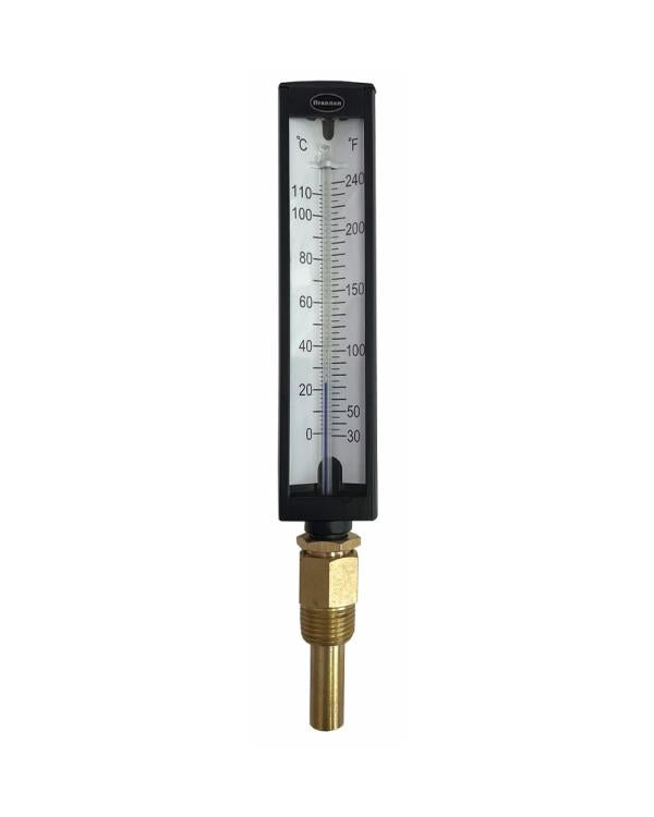 Brannan 200/802/0 | Industrial Liquid-in-Glass Thermometer | Angled, 45 mm, -5 to +80 °C/20 to 180 °F, 1/2 in NPT - generaltechuae